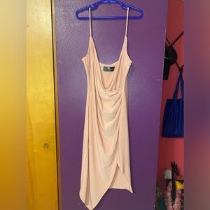 pink asymmetrical v neck dress